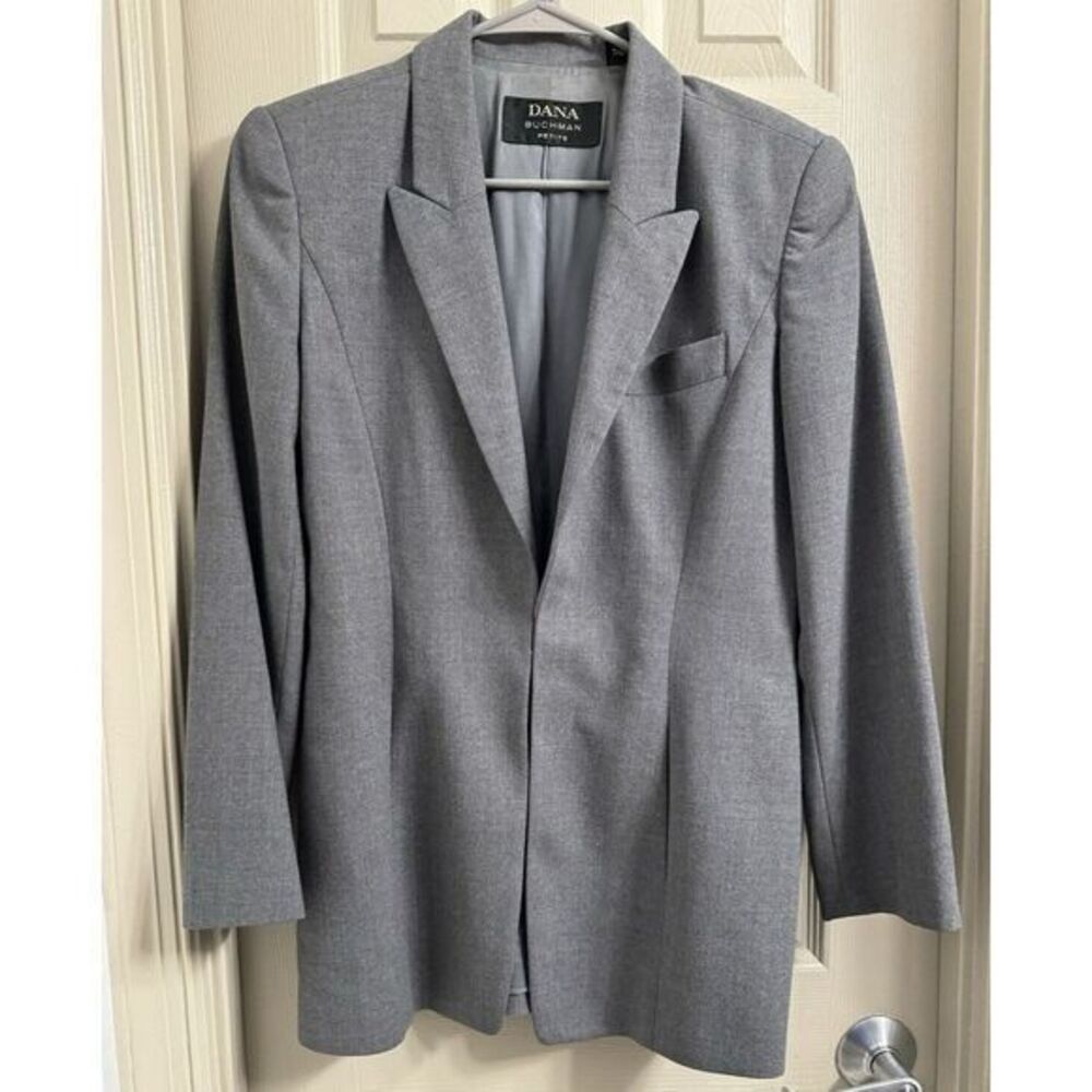 Dana Buchman Women's 8P Gray Solid Hook Closure 100% Wool Blazer Suit Jacket